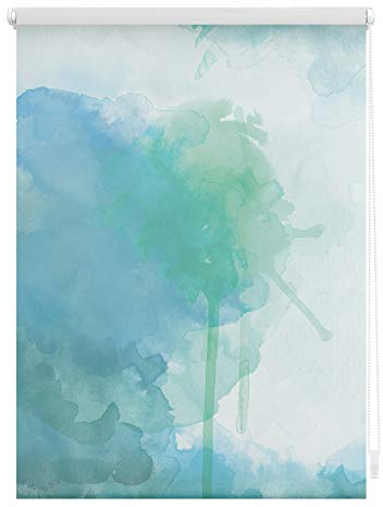 Lichtblick Klemmfix Tageslicht-Rollo mit Motiv, ohne Bohren, Blickdicht, Seitenzugrollo, Made in Germany, Aquarell - Blau Grün 100 x 150 cm (B x L)