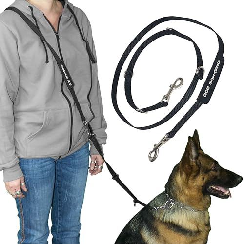 ActiveDogs Hands Free Dog Leash Crossbody 7.5ft - Adjustable 4-Point Hands Free Leash with Service Dog Wrap for Increased Mobility & Training - Strong 3/4 Nylon & Double Stitched, Black