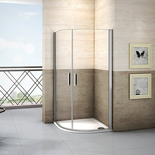 Cabine de douche 90x90x195cm 1/4 de rond en verre anticalcaire avec un receveur