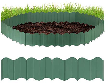 Relaxdays Rasenkante Kunststoff, Gartenpalisade 6-teilig, zum Stecken, Beete begrenzen, für Garten, 12,5 cm hoch, grün