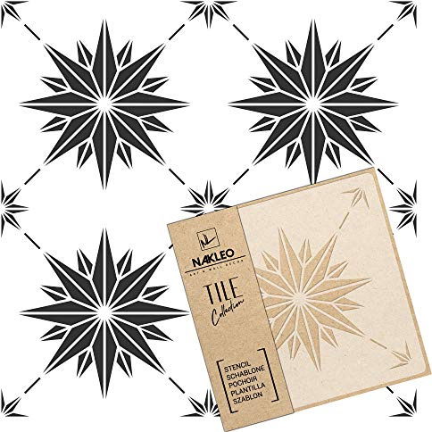 NAKLEO Fliesen Schablone zum Malen 30x30 cm, Estrella Spanische Maurische Blume Marokkanisch, Kunststoff Wiederverwendbare Bodenschablone DIY, Holz Möbel Wand Dekoration - Terrakotta