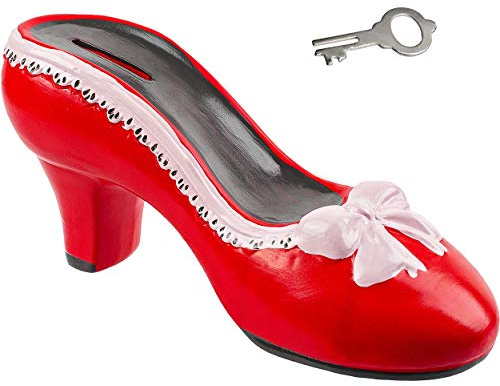 alles-meine.de GmbH große Spardose - Schuhe - High Heels - rot - mit Schlüssel und Schloss - 21 cm - groß - stabile Sparbüchse - aus Porzellan/Keramik - Sparschwein - Highheels..