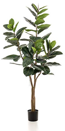artplants.de Künstlicher Ficus Elastica Feria, Kunststamm, grün, 180cm - Kunst Gummibaum/Plastikbaum