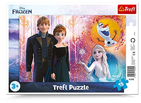 Trefl, Puzzle, Rahmenpuzzle mit Unterlage, 15 Teile, Glückliche Erinnerungen, für Kinder ab 3 Jahren Schöne Erinnerungen, Disney Frozen 2 Farbig