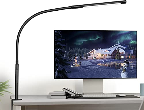 Lampada da Scrivania, LED Lampada da Scrivania 1000lm con Collo di Cigno Flessibile, Lampada a Braccio Oscillante da 12W Lampada con Morsetto per Luce da Scrivania Eye-Care per Ufficio