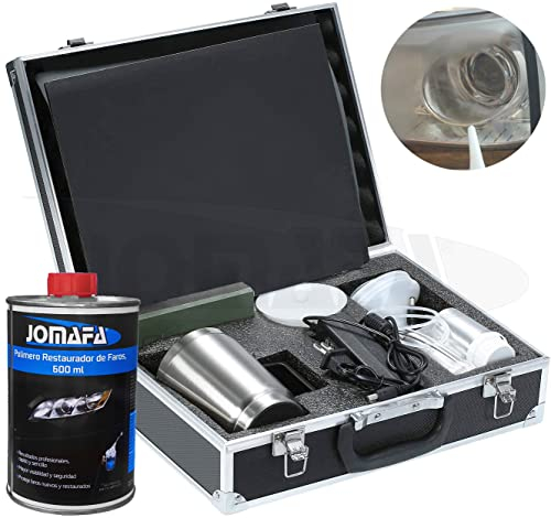 Kit de Restauración de Faros con Polimero Reparación de Arañazos Renovación de Faros con Caja Transporte | Incluye botella de 600 ml de POLIMERO (800 gr)