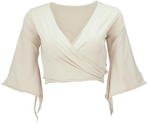 GURU SHOP Elfen Top aus Bio-Baumwolle, Top Goa-chic, Yoga Wickeltop - Sand, Damen, Size:M