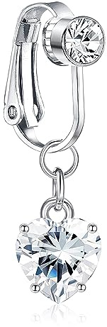 JeryWe Fake Bauchnabelpiercing für Frauen Clip On Silber Chirurgenstahl Schwangerschaft CZ Falsch Kein Piercing Bauchnabel Klemme Piercing Schmuck