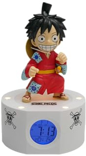 Teknofun - Wecker One Piece - Luffy in Kimono - Beleuchteter Retro-Bildschirm - Digital Display - Programmierbarer Alarm - LED-Licht - 3xAAA Nicht enthalten - Für Kinder, Sammler