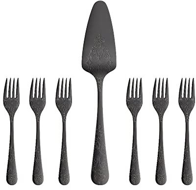 VILLA ITALIA Elegantes Kuchengabel - Set mit Schaufel schickes Besteck Set Chromiklstahl in schwarz 7 Stück 6er Set ANTIQUE BLACK