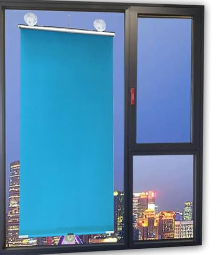 KOOEIN Verdunkelungsrollos Saugnapf-Sonnenschutzvorhänge, tragbare/einziehbare Jalousie, fensterrollo Rollo, Universal Rollo für Reise Babyzimmer, temporäre Verdunkelung Thermo,Blue-72x125cm/28x49in