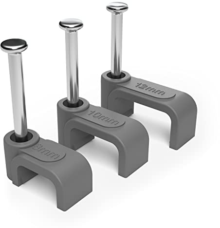 Clips de Clavo Gris Plano de 2,5mm (Paquete de 100) Clips de Alambre para Organizar Cables Eléctricos, Cat 5/6 / 7, 6P4C 8P8C, Rj11 Rj45 Teléfono, Red de Parche Plano Óptico Ethernet Internet