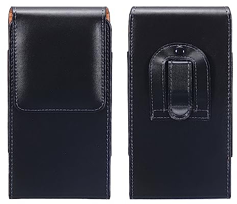 sourcing map Phone Belt Holder Case for 6.6-7.2 Cell Phones, Vertical Leather Phone Belt Pouch for Men Women with Clip Loops, Black