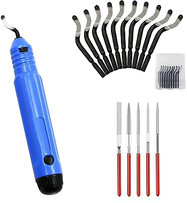 Sbavatore di Attrezzi Set con 10 Pezzi di Ricambio e 5 Set di Lime Diamantate, Rotazione a 360° Sbavatore Manuale, Sbavatura Strumento Universale