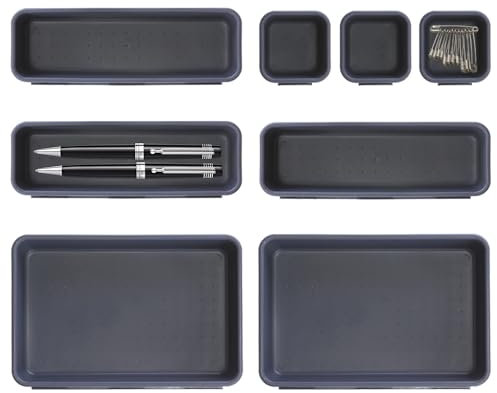 Organizador de Cajones, 8 piezas Organizador Cajones de Escritorio, Cajas Bandejas de Plástico Apilables Almacenamiento para Cocina, Baño, Dormitorio, Cajón, Negro