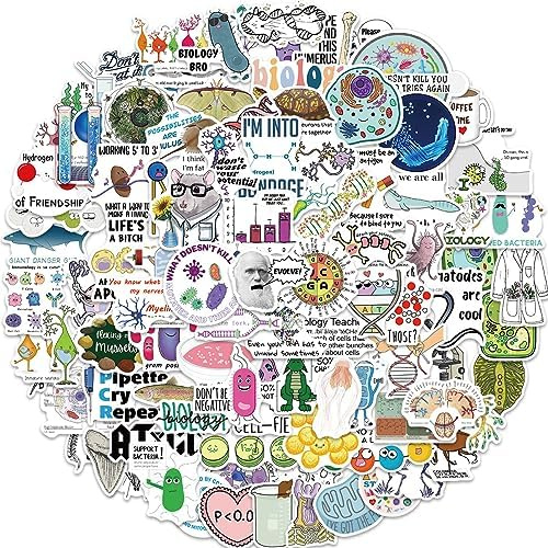 100 Pcs Cartoon Creature Stickers Vinyl Funny Laboratory Science Stickers for Laptop Skateboard Water Bottle Luggage Car Bumper Helmet Computer,Waterproof Physics Biology Sticker for Adults Teens