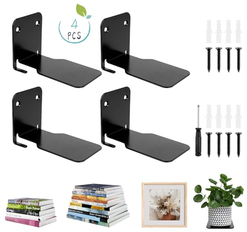 Mensole da Muro per Libri, 4 Pezzi Libreria da Parete Sospesa, Scaffale da Parete Mensole Invisibili Metallo Scaffali Galleggianti Nascosti per Camera da letto Bagno Soggiorno Ufficio Aula(Nero)