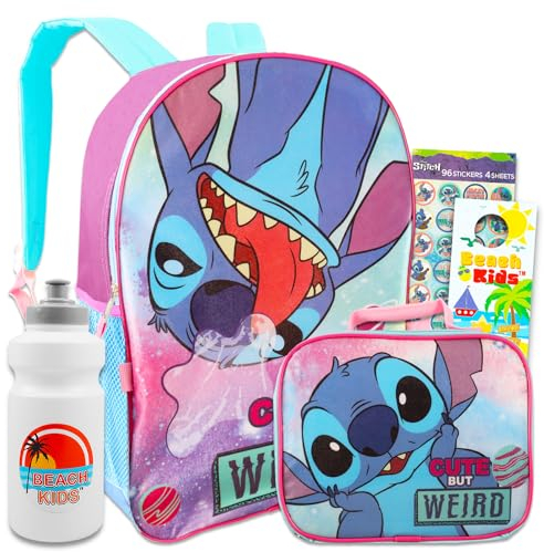Disney Lilo and Stitch - Mochila con bolsa de almuerzo, paquete con mochila Stitch, lonchera Stitch, botella de agua, calcomanías, más | Mochila escolar Stitch para niñas, Mochila Stitch para niñas,