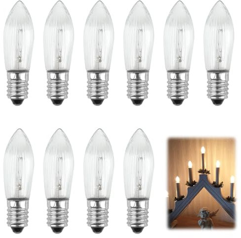 Sangcca E10 Candle Bulb 3Ẉ 34V, 10 Pack Candle Replacement Light Bulbs, Candles Arch Bridge Bulb Warm White 2700K, Candle Light Bulbs for Candles Arch, Bridge, Candlestick, Fairy Lights