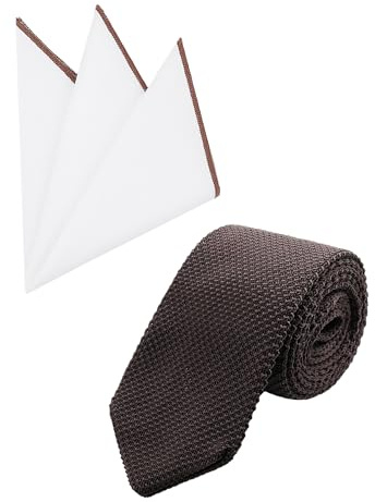WANYING Herren 7cm Schmale Strickkrawatte & Einstecktuch Sets - Gestrickte Narrow Krawatte Binder Schlips Knit Tie