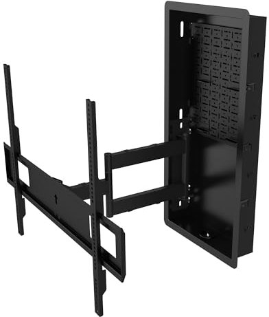 Kanto R600 Recessed in-wall Articulating TV Mount for 65 - 90 TVs | Fits Large TV Breakout Boxes & Other Gear | Accessory Plate with Space for Full Size AV Gear | Install Between 16 Studs