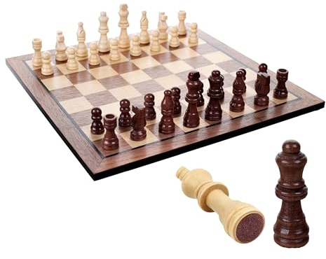 Natureich Schachbrett Massiv Holz Schach für Erwachsene Kinder Senioren Strategisches Denken Lernen Holzschachspiel Brettspiel Klassik Chess Walnuss