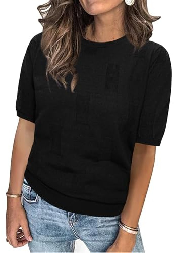 Totatuit Maglione da Donna Maglione a Maniche Corte Tinta Unita T-Shirt Girocollo Casual Lavorato a Maglia Top Ampio Stretch Maglione Elegante e Chic Adatto Autunno Primaver