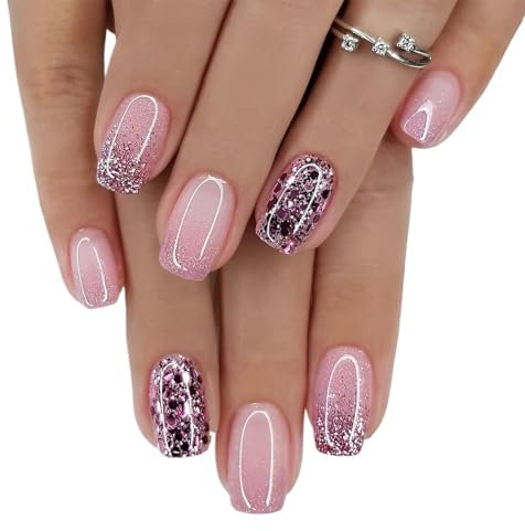 24 Pezzi Unghie Finte Adesive Rosa Press on Nails Unghie finte corte French Press on Nails Acrilico Copertura Completa Stick sulle Unghie Artificiali per Donne Ragazze Nail Art