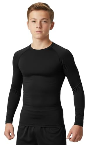 Athletic Sportswear Maillot de Corps Thermique à Manches Longues pour garçons - pour l'école, la Boxe, la Gym, Le Football, la Course à Pied (FR/ES, Âge, 11 Ans, 12 Ans, Taille Normale, Noir)