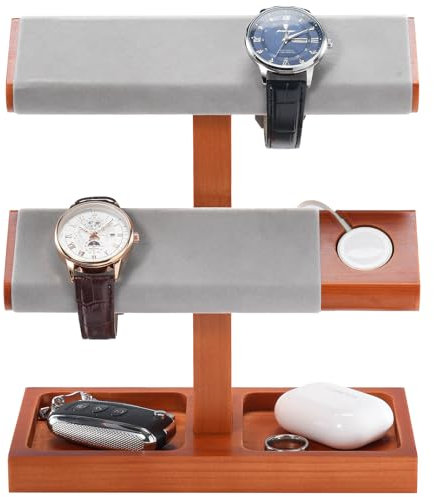 ProCase Espositore Orologi, Porta Orologi in Legno, Organizer per Orologi, Supporto per Caricabatterie per Apple Watch, Regalo per Lui -2 Livelli, Marrone Chiaro