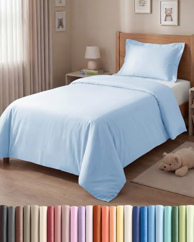 Copripiumino 3 Pezzi 135x200 - Microfibra Spazzolata - Blu Chiaro | Anti-Grinze, Morbida e Traspirante, Ipoallergenica, Chiusura con Zip, Lavabile in Lavatrice, Certificata OEKO-TEX
