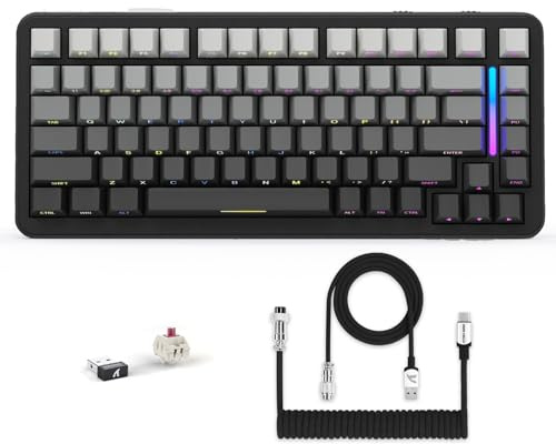 LexonElec X Attack Shark M86 Pro Clavier mécanique sans Fil, BT/2,4G/Filaire, 4000 mAh, commutateur linéaire remplaçable à Chaud, Touche imprimée latéralement, RVB, avec câble spiralé. (Gris)
