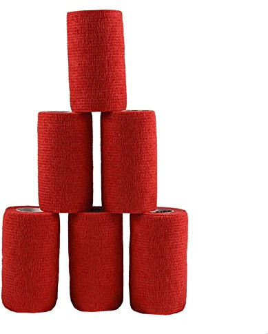 1/3/6 Haftbandagen Größe+Farbe wählbar - selbsthaftende Bandage Fixierverband selbstklebend, Farbe:6 Stück | 10 cm | rot