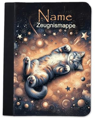 Maus-Design Zeugnismappe personalisiert Katze mit Namen | Mit Klarsichthüllen A4+, Urkundenmappe, Dokumentenmappe