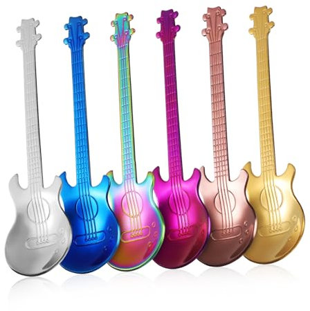 OUNONA Ensemble de 6 Cuillères à Café en Acier Inoxydable 304 de Guitare, Design Original et Facile à Entretenir, Cuisine et Décorer Desserts
