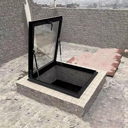 Plaque d'aération de toit en métal galvanisé noir 74,9 x 69,8 cm - Étanche à la pluie - Pour cave, cave, escaliers - Avec amortisseur - Fenêtre de toit - Trappe d'éclairage