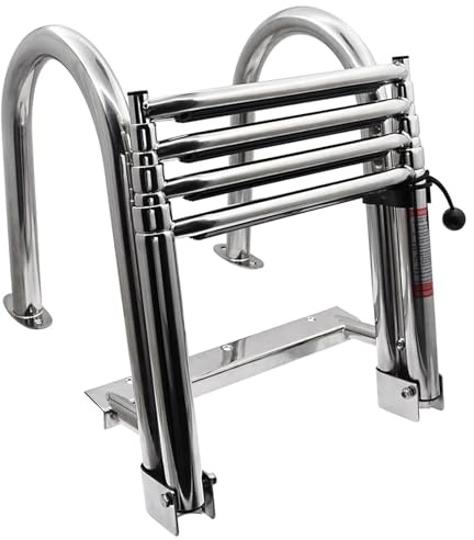 ZEEKYFOR Bootsleitern 4-Stufig Klappbar, Teleskopleiter für Schwimmbad/Yacht/Boot, Edelstahl-Pontonleiter Poolleiter mit Handläufen,5cm/2in Wide Step