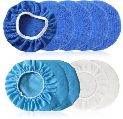 Polierhauben Set, 10 Stück Weiche Mikrofaser Polierhaube 230mm-250mm Wachshauben Polierpads 3 Materialien Polierkappe Polieraufsatz zum Auto Möbel Glas Bodenpolieren Wachsen