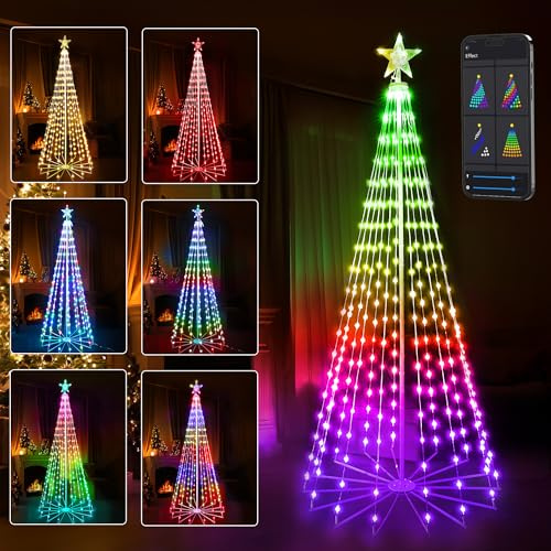 PhilzOps Smart Weihnachtsbaum Lichter, 1,88m 265LEDs Außen Kegelform Weihnachten Lichterkette mit Stern Wasserdicht 16 Millionen RGB Farben Weihnachtsdeko Licht für Garten Party Innen, App-Steuerung