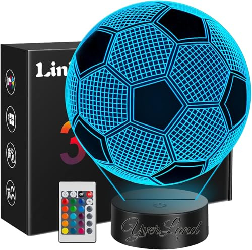 Lámpara LED Colores 3D Bola de Fútbol Regalos de Fútbol Originales Niños Futboleros de 5 a 10 Años Lamparita Infantil Mesita de Noche Artículos Cosas de Fútbol Infantiles Pilas Cable USB Quitamiedos