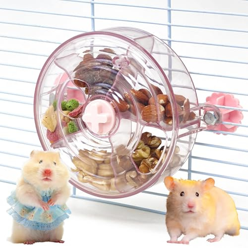 VCEPJH Rat Foraging Toy Interactive Slow Feeder with Transparent Rotating Treat Dispenser Wheel for Enrichment Activities Pet Rat Cage Accessories Ideal for Syrian Hamster Gerbil Mice (Pink)