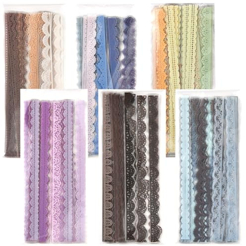 SOFPLATE 240 Rouleau de Ruban Adhésif en Pet à Motif Dentelle 6 Styles Coloré Vintage Rétro Bordure Creuse Cadre Photo Masquage Autocollants pour Scrapbooking Journal Arts Emballage Cadeau Bricolage