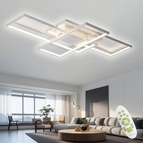 TYJY LED Deckenleuchte 60W Dimmbar 80cm Weiß Deckenlampe Wohnzimmer | Moderne Rechteckige Wohnzimmerlampe mit Fernbedienung, 3000K-6000K, Memory Funktion, Nachtlicht, für Schlafzimmer Wohnzimmer