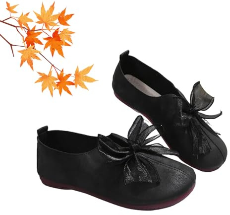 Ballerine Mary Jane da donna, in stile vintage, comode, pieghevoli, morbide e flessibili, ortopediche con fiocco, Nero , 0 UK