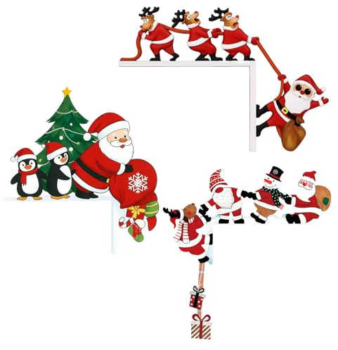 3 Weihnachtsdekorationen Für Türrahmen Mit Klebeban,Holz Geschenke Türdeko für Wände Türen und Fenster Weihnachtsecktürrahmen Deko, Weihnachten Elch Weihnachtsmann