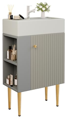 boorbin Mueble de baño con armario bajo lavabo de 55 cm, mueble para lavabo pequeño, color gris claro