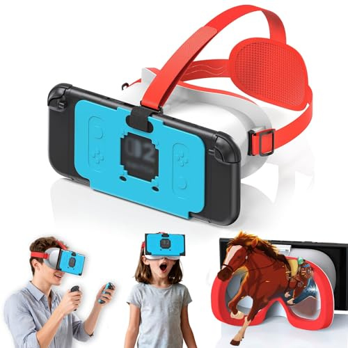 VR-Headset für Switch 2 2025, Switch 2 Virtual Boy VR-Brille mit verstellbaren HD-Gläsern und bequemen Kopfbändern mit breiter Polsterung, Labo VR Kit 3D-Brille für Switch 2 Zubehör, Weiß & Blau