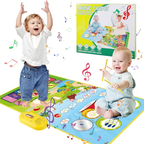 XUNIVERS Tappetino Musicale Bambini,3 in 1 Tappeto Pianoforte Giocattoli per Bambini,6 Strumenti Musical,Tappeto Musicale Tappetino per Pianoforte Animali Regali Educativi per di 1-4 Anni