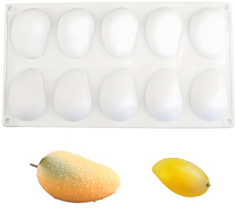 LIULINY Molde de Silicona de Mango 10 Agujeros, A Prueba Calor Molde Mango | Silicona Postre Fácil Desmoldar para Hornada Pasteles Gelatina Fondant Chocolate