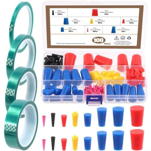 QOXEZY Silicone Rubber Kit with PET Masking Tape for Industrial Coating and Painting, Versatile Sizes and Temperature Resistance, Includes Storage Organizer for Easy Access